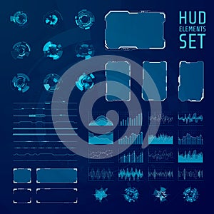 HUD elements collection. Set of graphic abstract futuristic hud pannels. Vector illustration