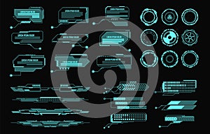 Hud elements. Futuristic virtual screen user interface, control panel for game apps. Callout bar labels, digital info