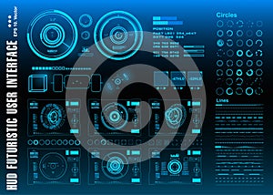 HUD elements mega pack set. Dashboard blue display virtual reality technology screen. Futuristic blue user interface