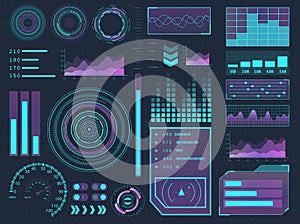 HUD elements sci-fi science futuristic user interface. Menu buttons, virtual reality, infographic vector illustration.