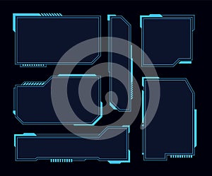 Hud frames. Futuristic modern user interface elements, hud control panel. High tech screen digital hologram window photo