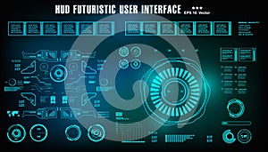HUD futuristic blue user interface, dashboard display virtual reality technology screen, target