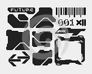 HUD futuristic frame border game swag elements pack panel cyber sci-fi, icon symbol cyberpunk interface editable