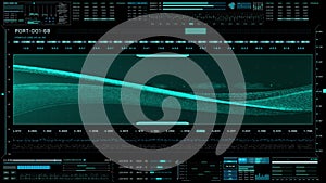 HUD Futuristic Green Fluid Plane Sine Wave Data Flow 4K Motion. Abstract Digital Wireframe UI Scanning Control Panel.