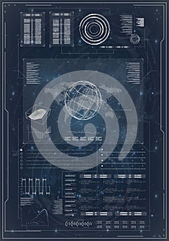 Hud futuristic on white background. Computer monitor vector illustration. Global communication concept. World travel map.