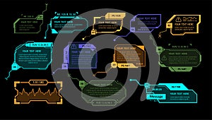 HUD game elements. Luminescent futuristic interface elements design, callout boxes and technology layouts. Abstract photo