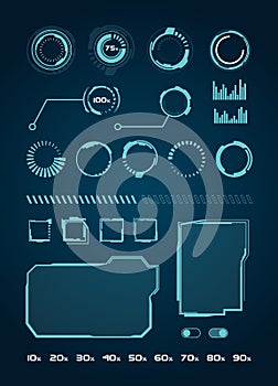 HUD Interface Elements Set, Circles, Loading, Frames for Web Applications, Futuristic UI - Illustration Vecto