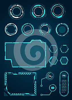 HUD Interface Elements Set, Circles, Loading, Frames for Web Applications, Futuristic UI - Illustration Vecto