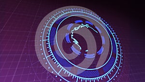 HUD with Planet Earth in Center of Rotating Circles 4k Rendered Video Footage in Purple.