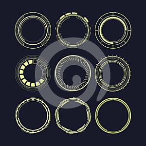 hud round frame set cartoon vector illustration