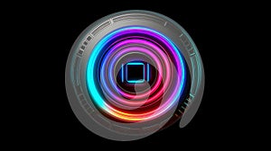 HUD round frames and borders, aim control and digital interface, button technology and future tech game, target borders and
