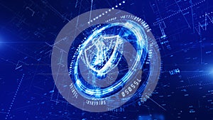 HUD and Shield Icon of Cyber Security, Digital Data Network Protection, Future Technology Network Concept