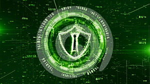 HUD and Shield Icon of Cyber Security, Digital Data Network Protection, Future Technology Network Concept