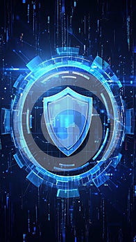 HUD and Shield Icon symbolize cyber security, data protection