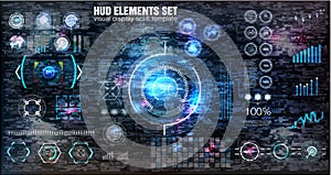 HUD UI. Abstract virtual graphic touch user interface glitch background.