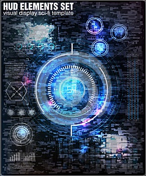 HUD UI. Abstract virtual graphic touch user interface glitch background. Vector science abstract. Vector illustration. Futuristic