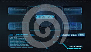 HUD, UI, GUI futuristic frame user interface screen elements set. Set with call outs communication. Abstract control