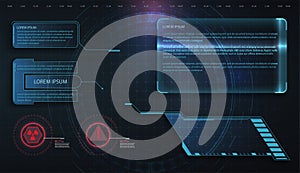HUD, UI, GUI futuristic frame user interface screen elements set. Set with call outs communication. Abstract control