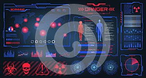 HUD, UI, GUI Futuristic Frames User Interface. Apocalipsis, Epidemic, Quarantine Zones. Scanning System photo