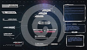 HUD, UI, GUI futuristic user interface screen elements set. High tech screen for video game. Sci-fi concept design