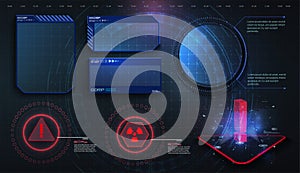 HUD, UI, GUI futuristic user interface screen elements set. High tech screen for video game. Sci-fi concept design