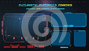 HUD, UI,UX GUI futuristic user interface screen elements set. High tech screen for video game. Sci-fi concept design photo