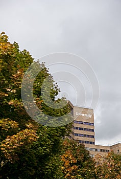 Huddersfield, West Yorkshire, UK, October 2013, a view of the Schwann Building at the University of Huddersfield