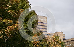 Huddersfield, West Yorkshire, UK, October 2013, a view of the Schwann Building at the University of Huddersfield