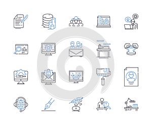 Huddle and powwow line icons collection. Collaboration, Teamwork, Meeting, Planning, Gathering, Group, Discussion vector