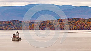 Hudson Athens lighthouse in Hudson River in Fall