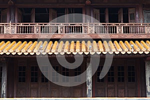 Hue, ancient capital of Vietnam. architecture detail of roofs and decorations