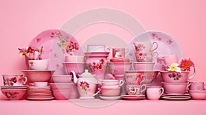 hue pink background kitchenware