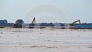 Huelva, Spain - September 30, 2020: Traditional and natural salt production in nature reserve, in Huelva, Andalusia, Spain