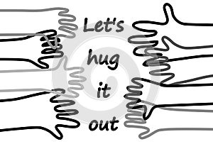 Hug doodles lines hands horizontal poster with positive sign