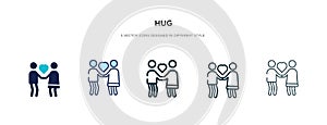 Hug icon in different style vector illustration. two colored and black hug vector icons designed in filled, outline, line and