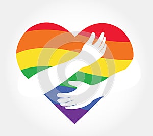 Hug the rainbow heart , love LGBT symbol