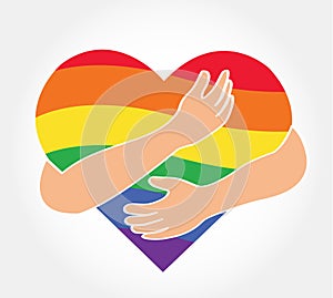 Hug the rainbow heart , love LGBT symbol