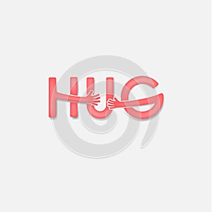 HUG typographical and Hand icon.Embrace or hug icons vector logo design.Hugs and Love yourself symbol.Love concept.Valentine`s Day photo