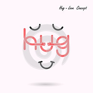 `HUG` typographical and Hand icon.Embrace or hug icons vector logo design photo