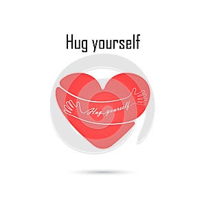 Hug yourself logo.Love yourself logo.Love and Heart Care icon.Embrace heart logo design vector template.Embracing logotype