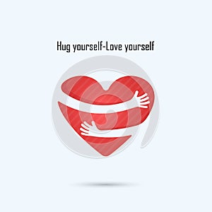 Hug yourself logo.Love yourself logo.Love and Heart Care logo.