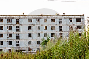 Huge abandoned building. Empty panel house.