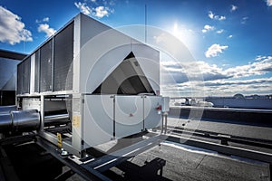 Huge air conditioning unit on the roof of building