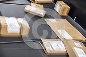 Huge amount of parcels on conveyor
