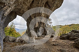 The huge arch of the outlaw surah, the oltet gorges, gorj county romania