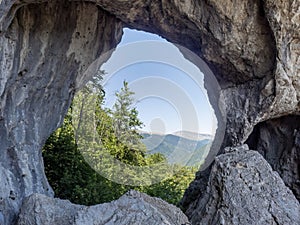 The huge arch of the Outlaw Surah, in the Oltet gorges, Gorj, Romania