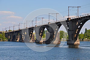 Railway bridge over the Dnieper river from downview photo