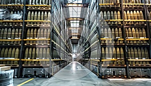Huge artillery shells fulfillment stock center of giant fulfillment center of defense systems, precision weapons Arms industry