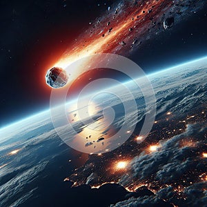 Huge asteroid heading for Earth. Armageddon concept.