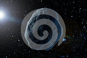 A huge asteroid in space, on a dark background.  Elements of this image were furnished by NASA